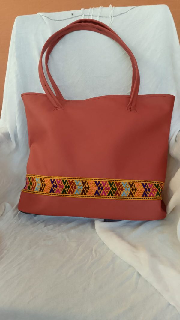 Handmade Maroon Tote Bag with Traditional Embroidered Border