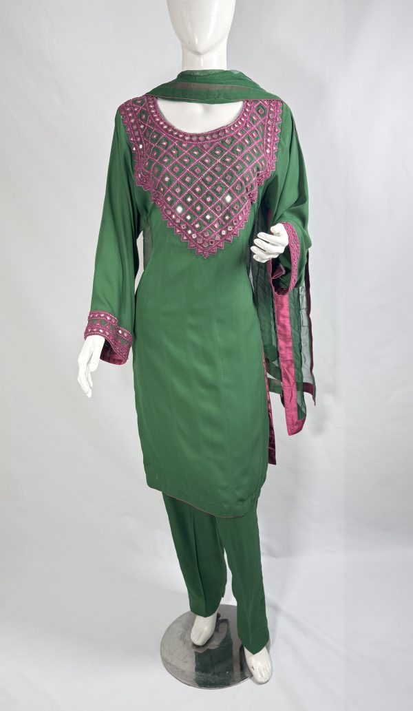 ZAFNM COLLECTION Women's Green & Multicolour 3-Piece Dress Set