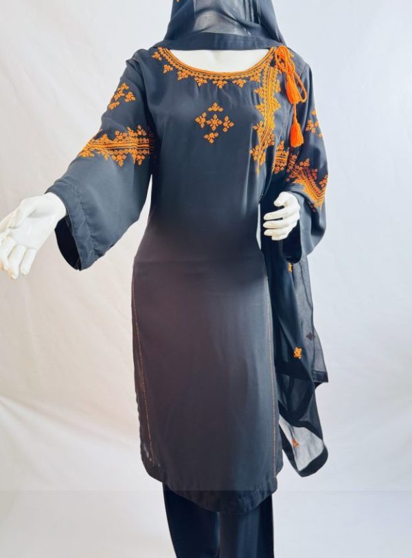 ZAFNM COLLECTION Women's Black & Orange 3-Piece Kurta Dress Set