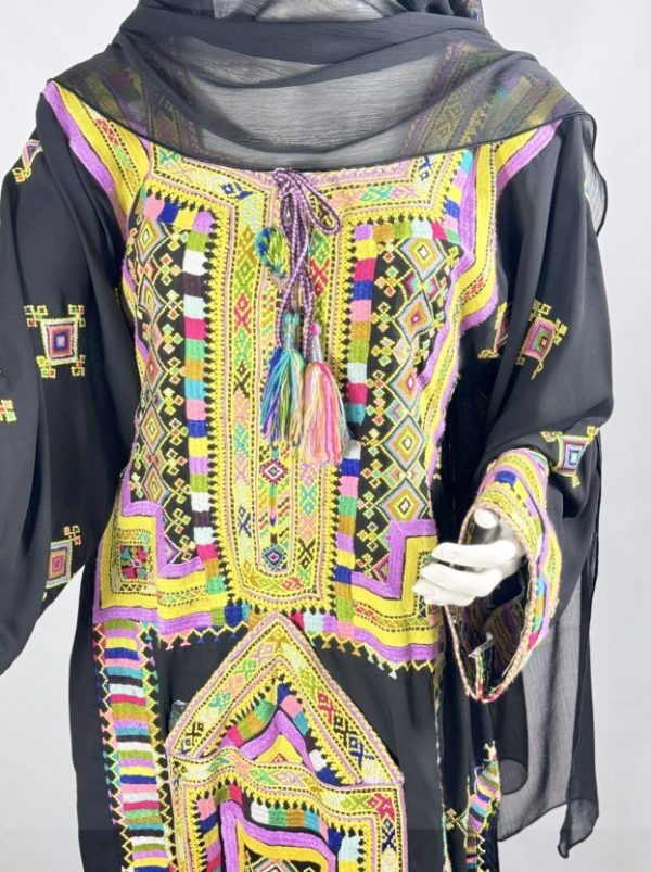 ZAFNM COLLECTION Women's Black 3-Piece Open Cholk Dress with Multicolour Accents